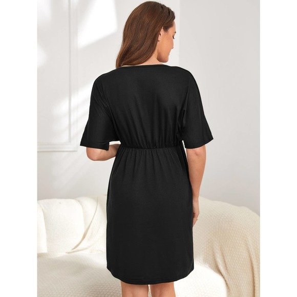 Maternity Surplice v Neck short sleeve mini Dress black - Picture 2 of 8